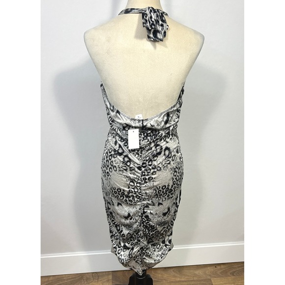 Vintage Y2K Taboo Animal Print Halter Dress XL Ruched Bodycon Club Mob Wife Glam - Picture 5 of 9